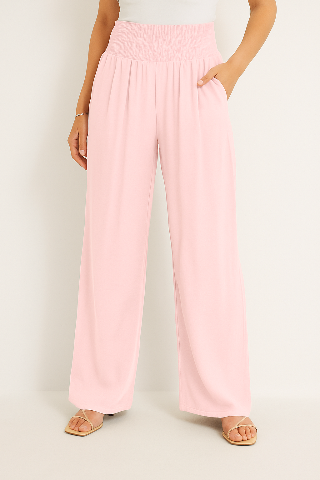 Womens Elastic Waist Wide Leg Summer Pants Airy Lightweight Beach Vacation Wear Comfort