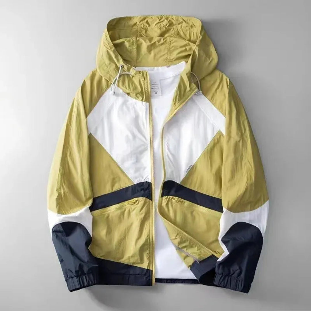 Lightweight Men's Windbreaker With Color Block Geometric Design Breathable QuickDry Fabric For Active Travel And Sports