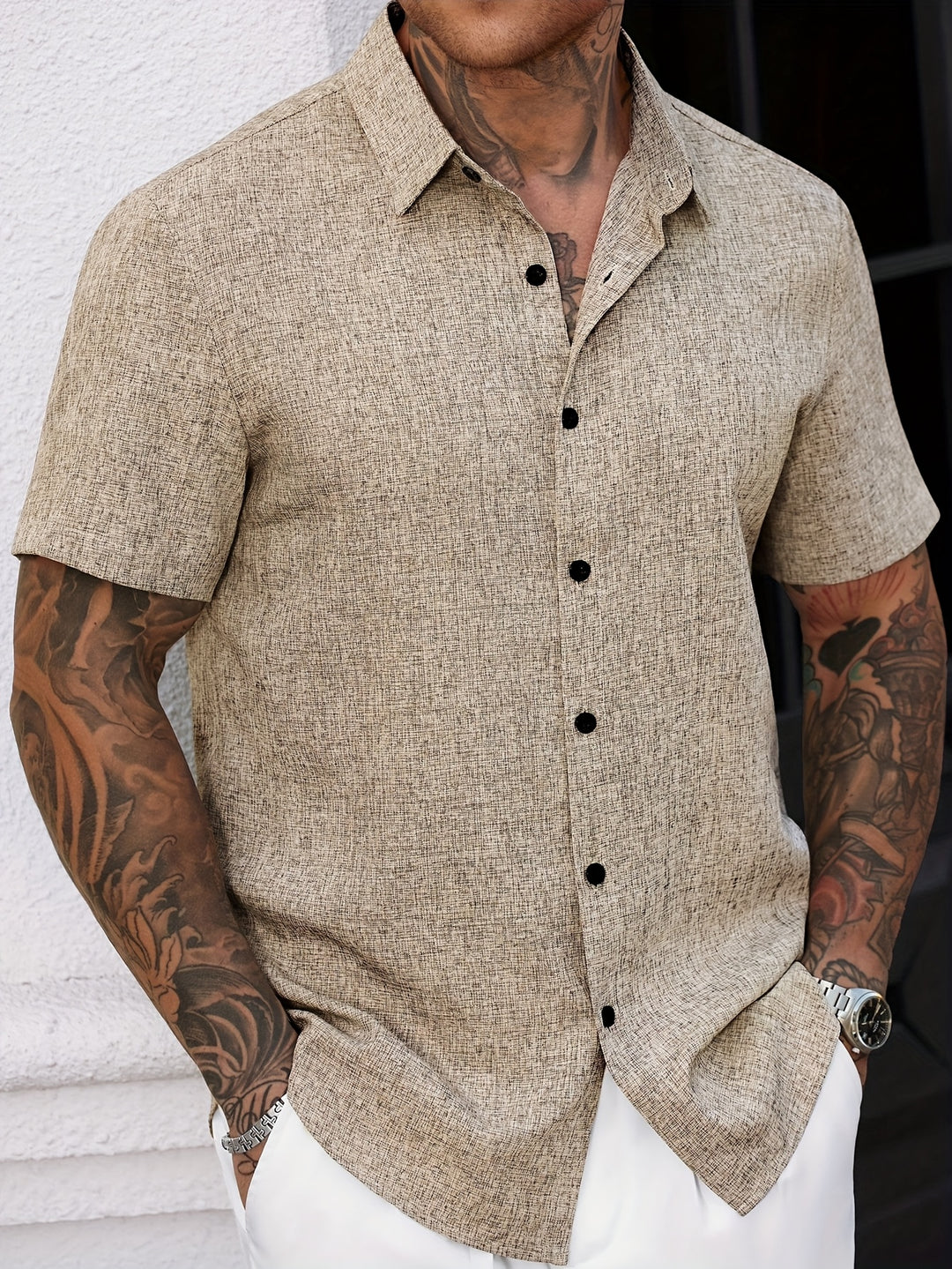 Lightweight Mens Short Sleeve Shirt With Classic Point Collar Breathable Comfort For Office And Leisure