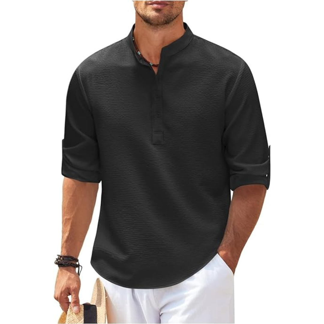 Lightweight Men's Shirt With Stand Up Collar For Modern Men Relaxed Fit Refined Style