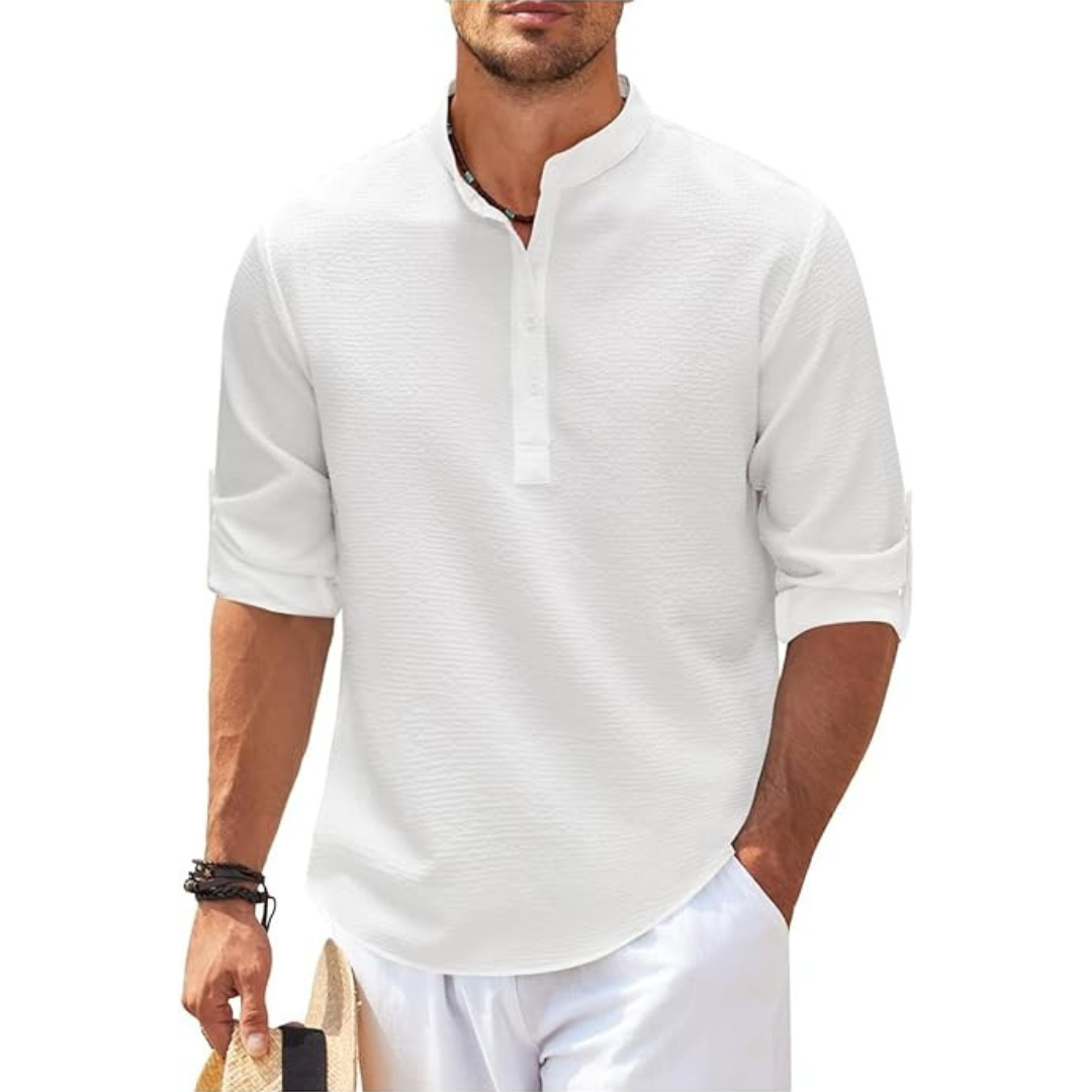 Lightweight Men's Shirt With Stand Up Collar For Modern Men Relaxed Fit Refined Style