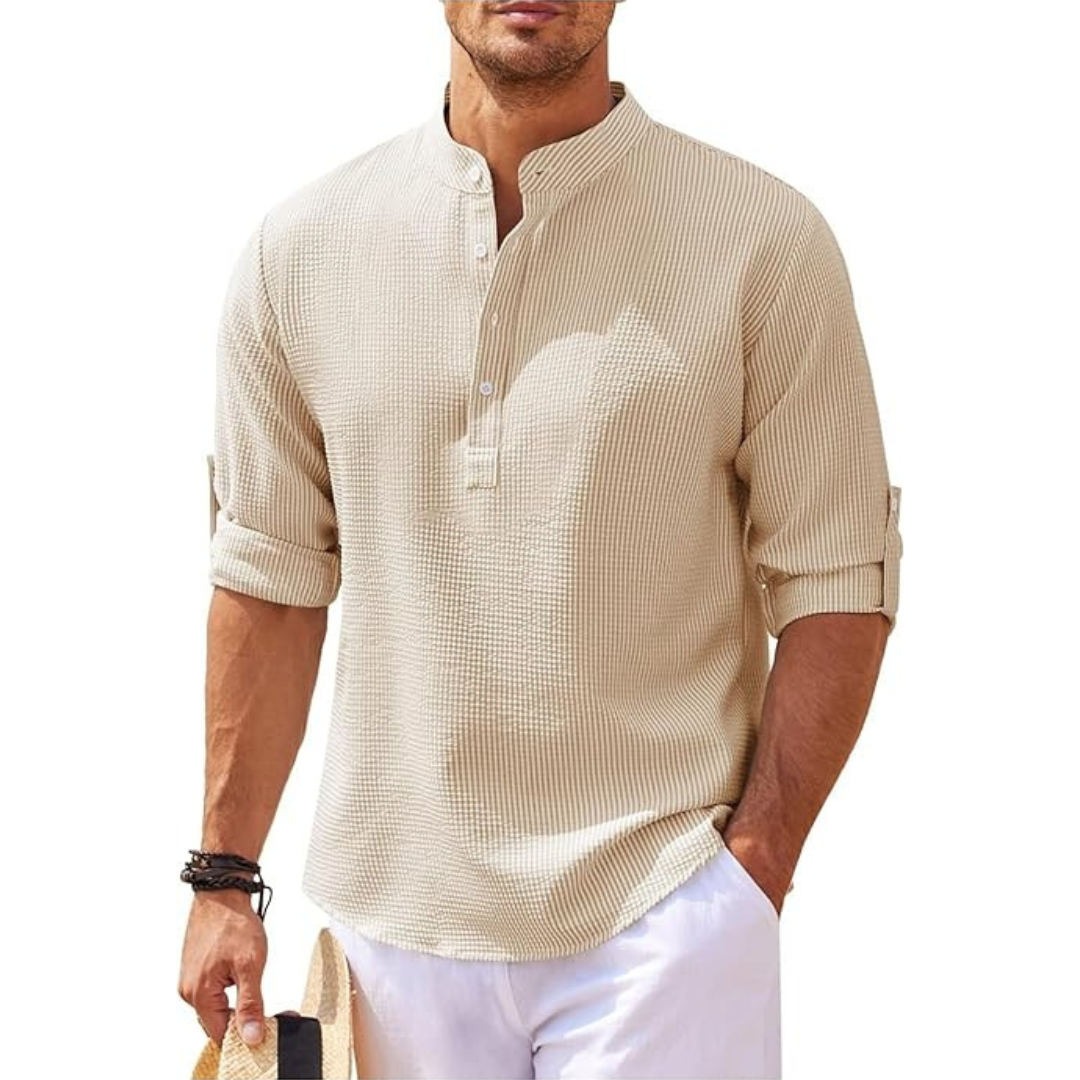 Lightweight Men's Shirt With Stand Up Collar For Modern Men Relaxed Fit Refined Style