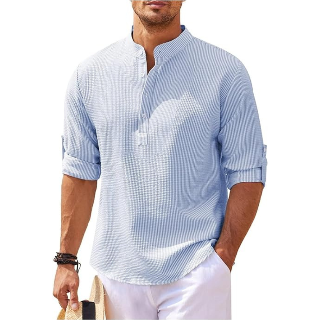Lightweight Men's Shirt With Stand Up Collar For Modern Men Relaxed Fit Refined Style