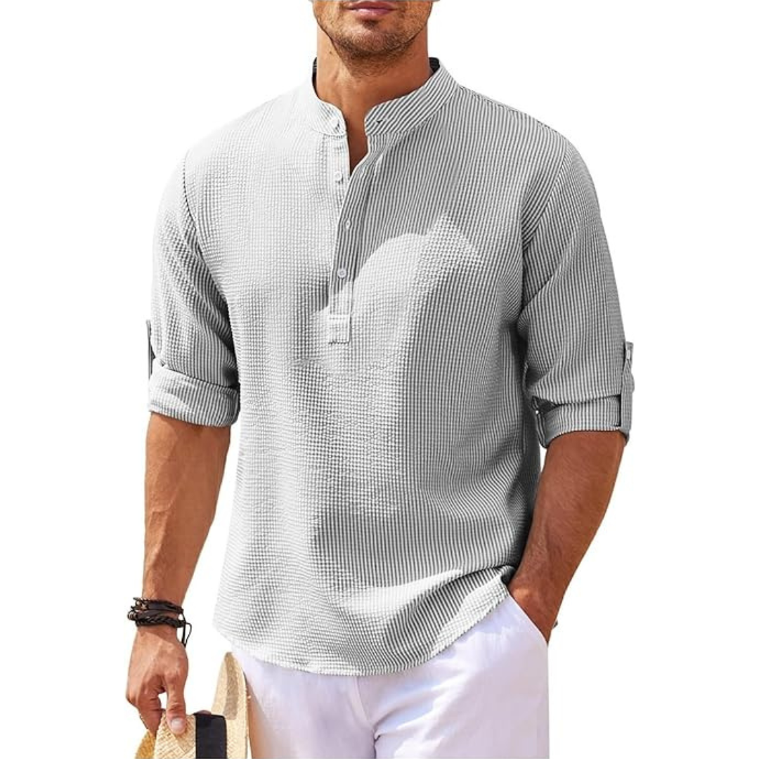 Lightweight Men's Shirt With Stand Up Collar For Modern Men Relaxed Fit Refined Style