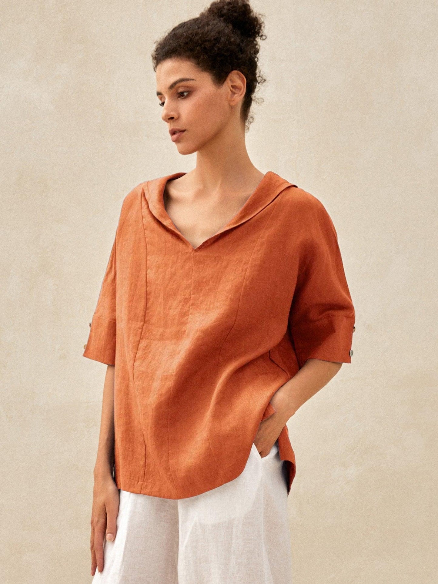 Lightweight Linen V Neck Shirt For Women Breathable Cool Comfort In Summer Essential