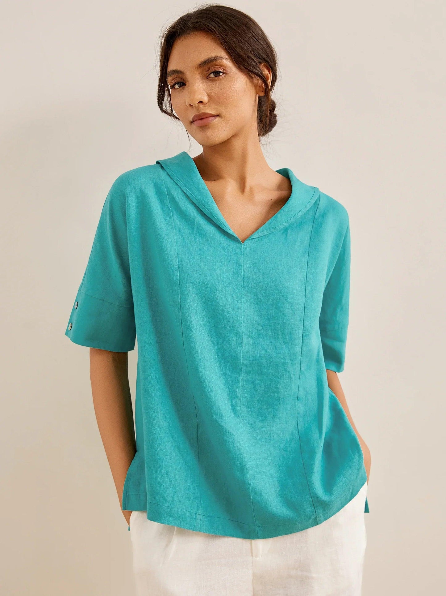 Lightweight Linen V Neck Shirt For Women Breathable Cool Comfort In Summer Essential