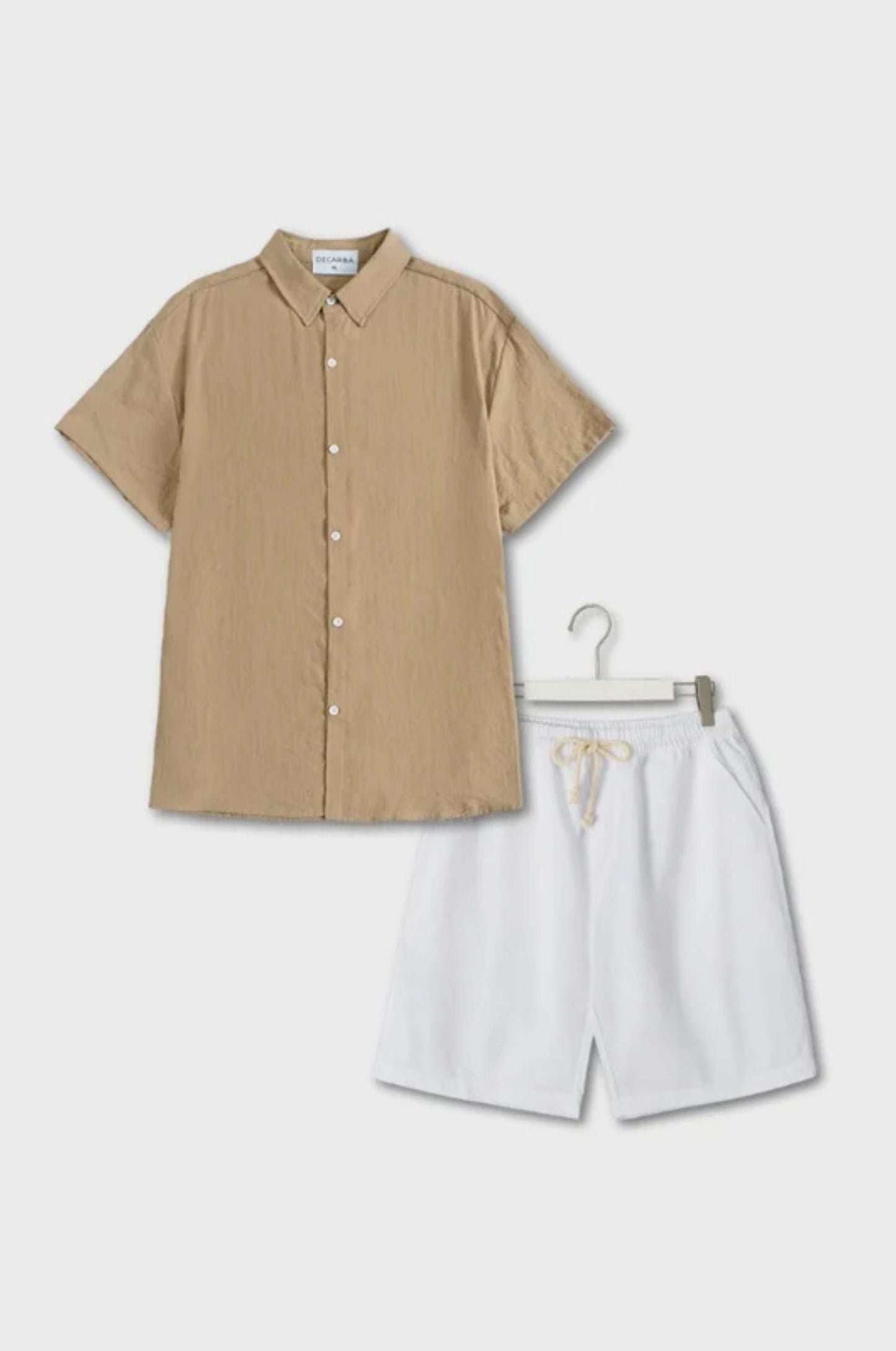 Unisex Lightweight Linen Summer Set Breathable Shirt And Shorts With Elastic Waistband For Hot Days