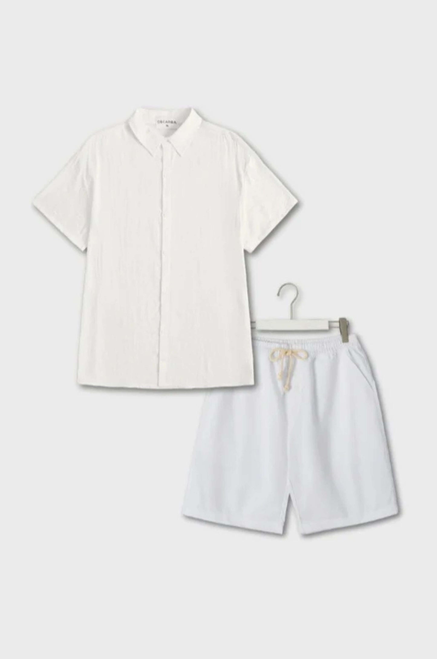Unisex Lightweight Linen Summer Set Breathable Shirt And Shorts With Elastic Waistband For Hot Days