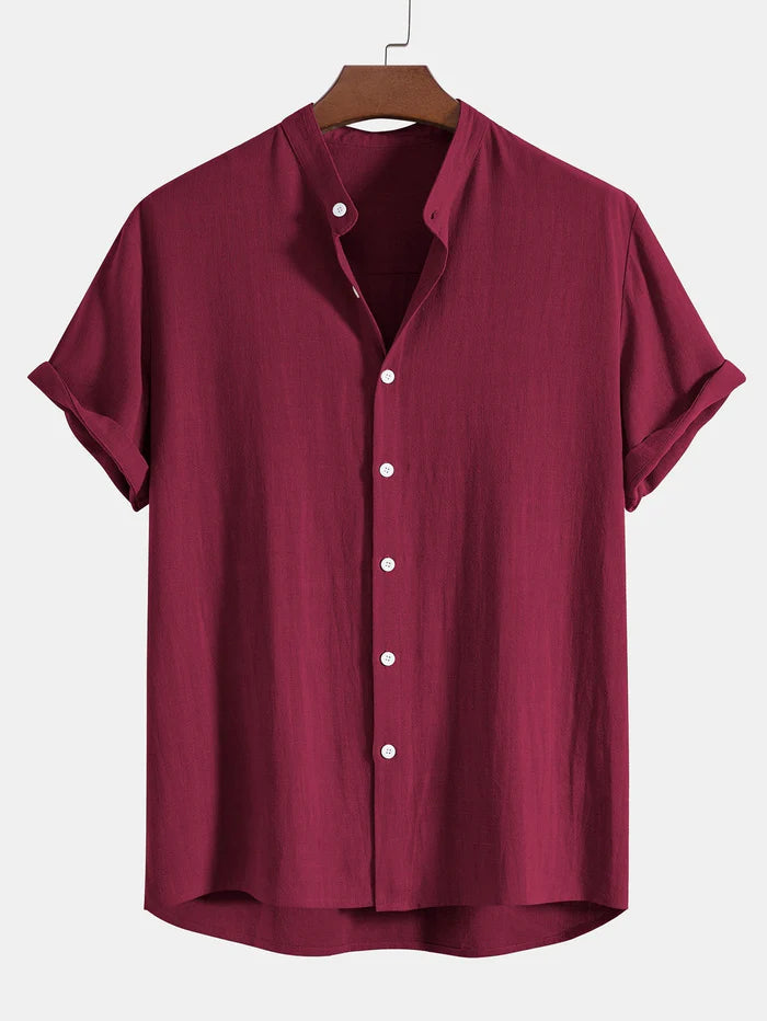 Mens Linen Shirt With Stand Up Collar Breathable Lightweight Versatile Comfort For Warm Days