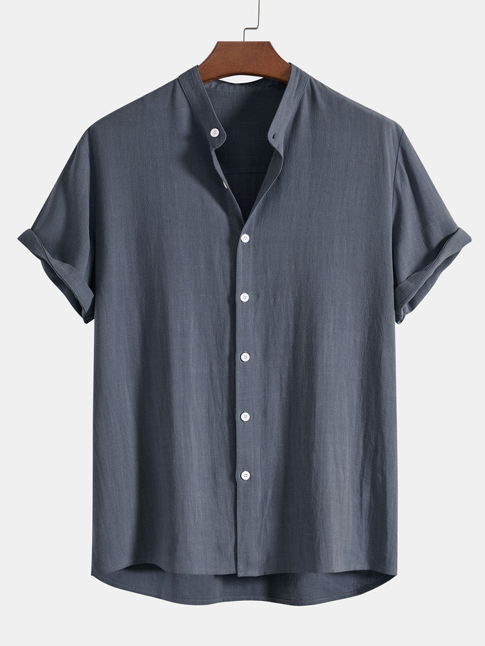 Mens Linen Shirt With Stand Up Collar Breathable Lightweight Versatile Comfort For Warm Days