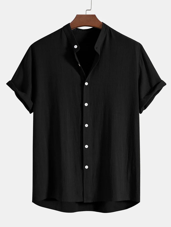 Mens Linen Shirt With Stand Up Collar Breathable Lightweight Versatile Comfort For Warm Days
