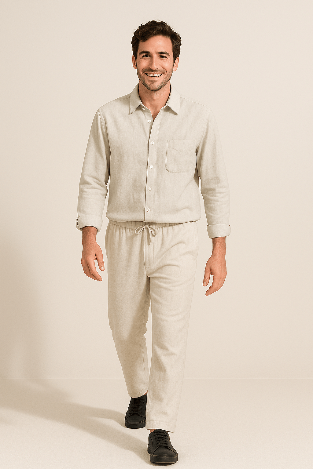 Linen Shirt and Drawstring Linen Pants Set for Lightweight Comfort and Relaxed Summer Style
