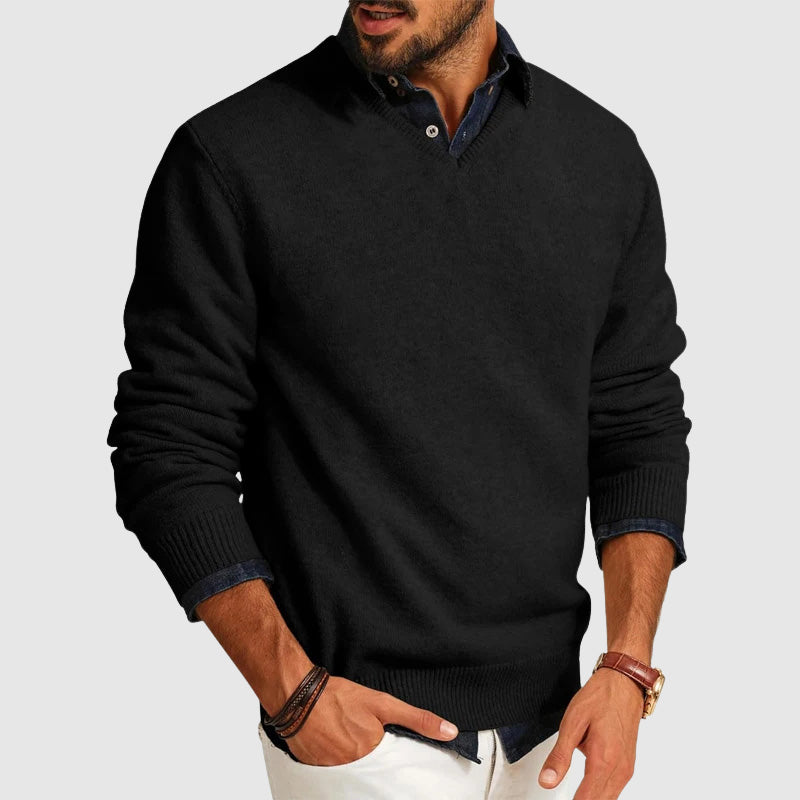 Lightweight Everyday V Neck Mens Sweater Soft Wool Blend Knit Modern Slim Fit Layering Essential