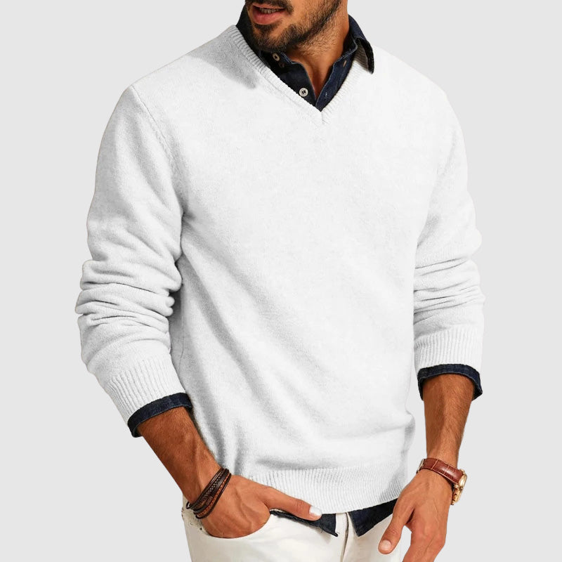 Lightweight Everyday V Neck Mens Sweater Soft Wool Blend Knit Modern Slim Fit Layering Essential