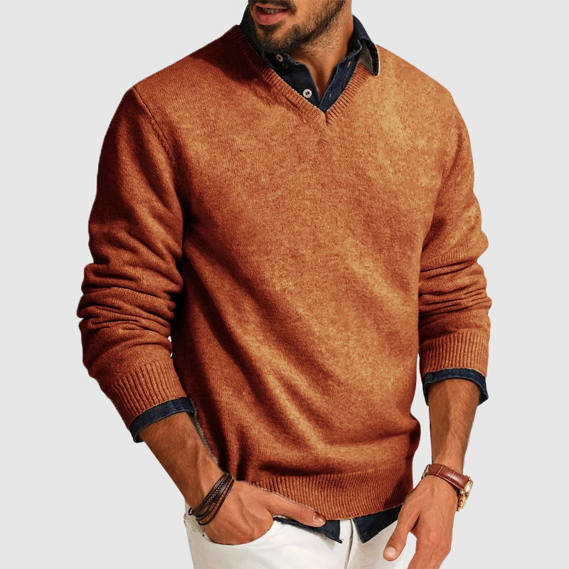 Lightweight Everyday V Neck Mens Sweater Soft Wool Blend Knit Modern Slim Fit Layering Essential