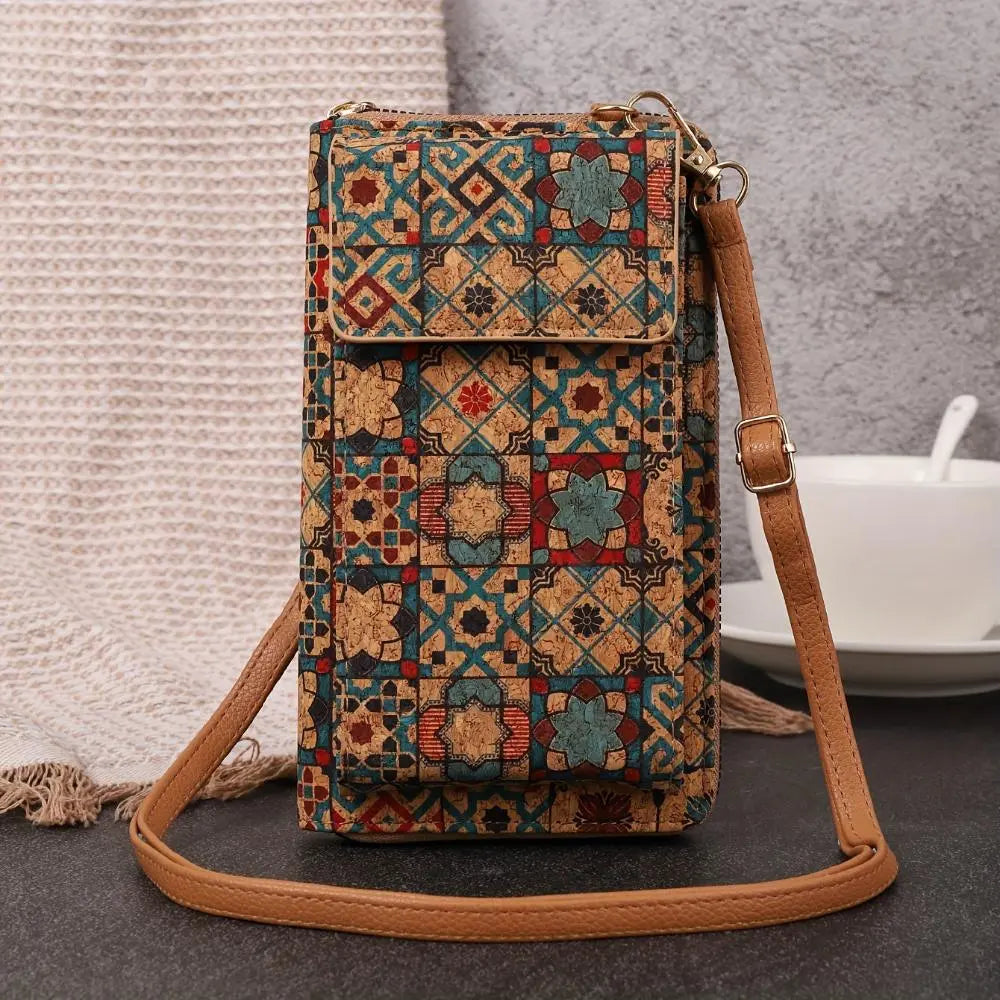 TrendAura Paula Floral Phone Pouch - Eco Friendly Cork Crossbody With Adjustable Strap