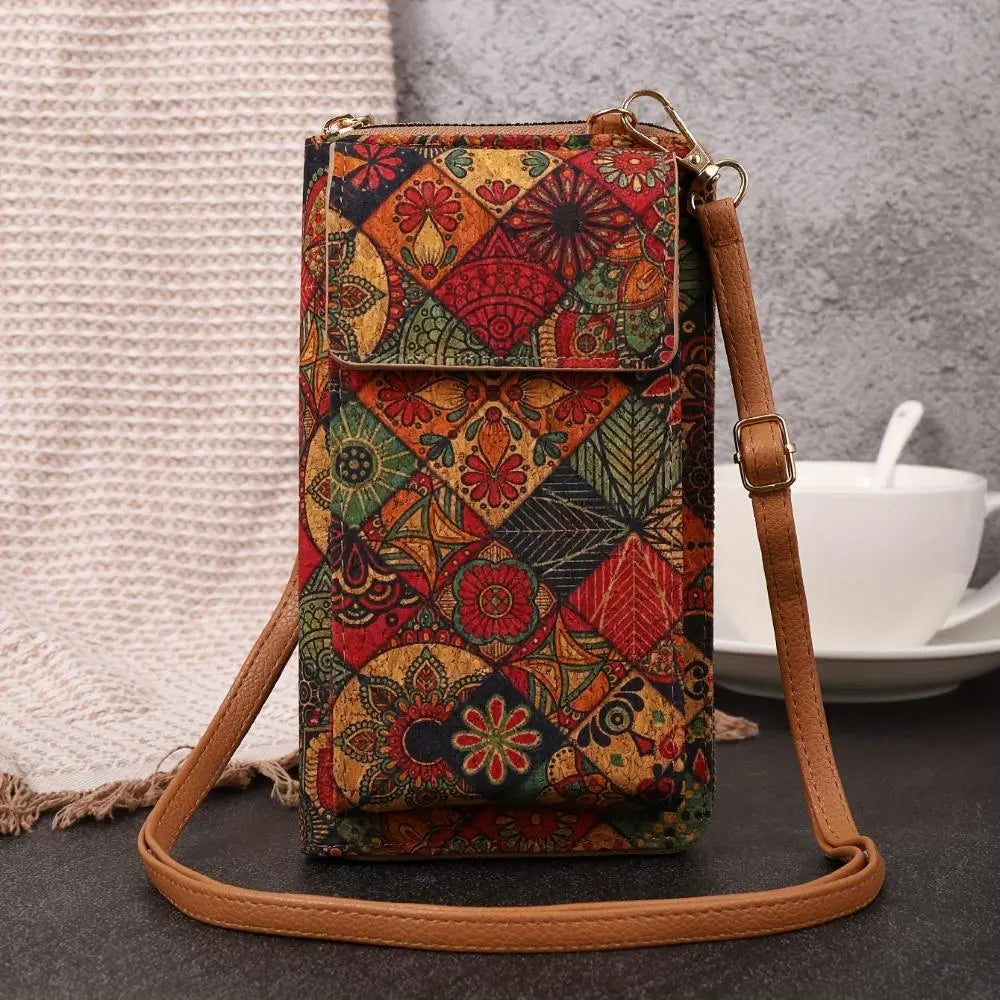TrendAura Paula Floral Phone Pouch - Eco Friendly Cork Crossbody With Adjustable Strap