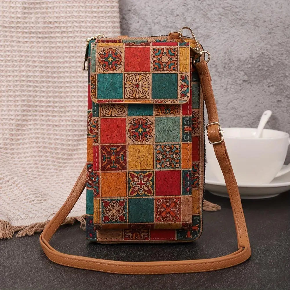 TrendAura Paula Floral Phone Pouch - Eco Friendly Cork Crossbody With Adjustable Strap