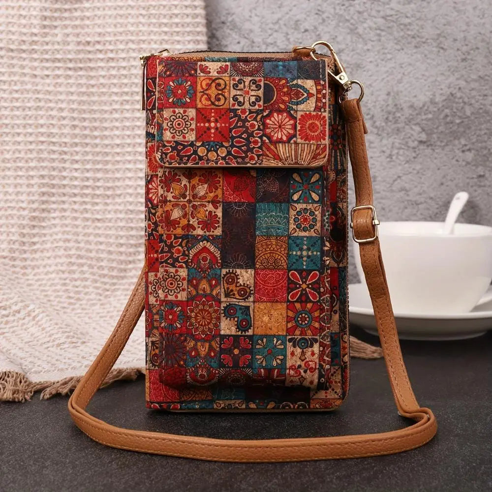 TrendAura Paula Floral Phone Pouch - Eco Friendly Cork Crossbody With Adjustable Strap