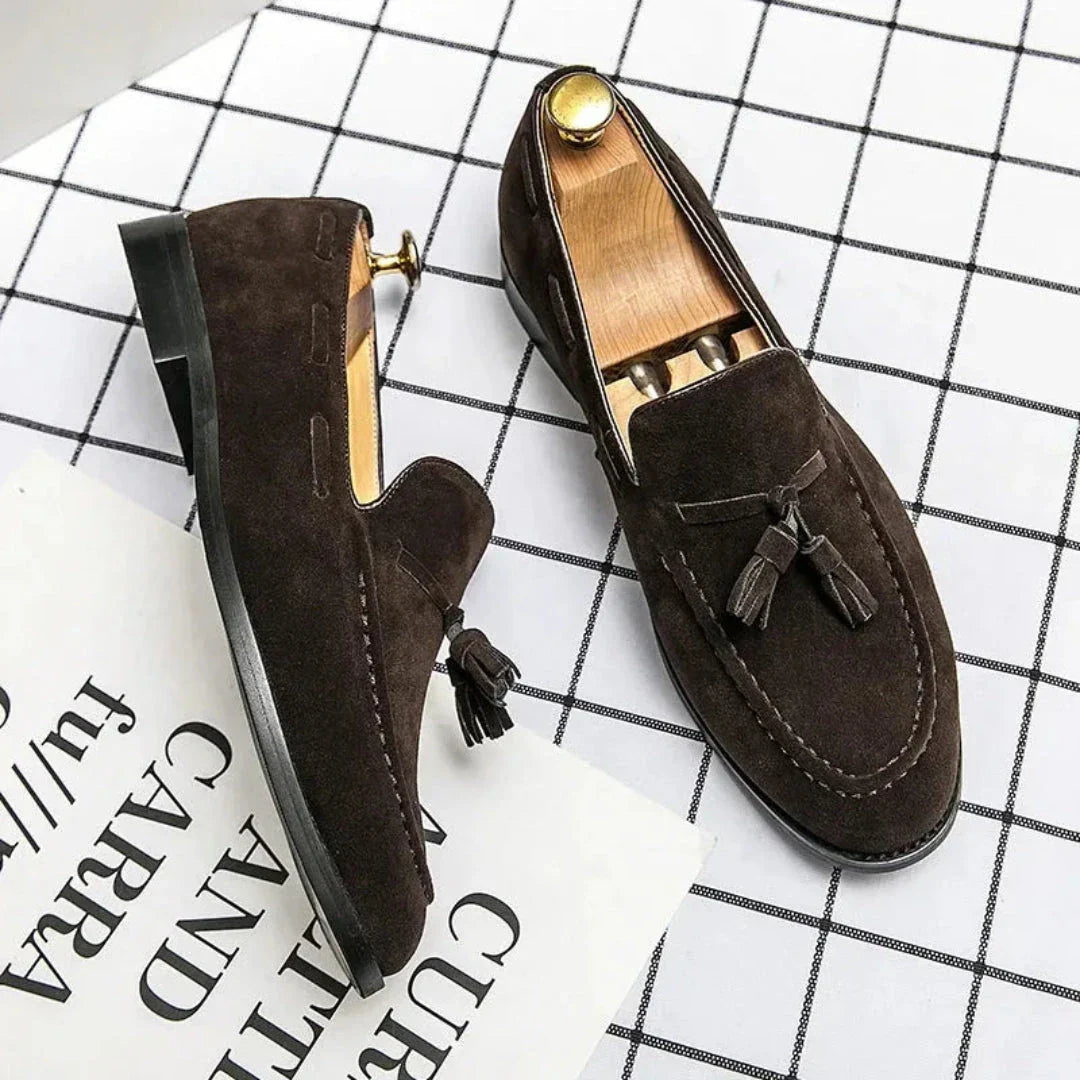 Lim Suede Tassel Slip On Loafers For Men Premium Suede Dress Shoes Cushioned Insole Versatile Formal And Casual