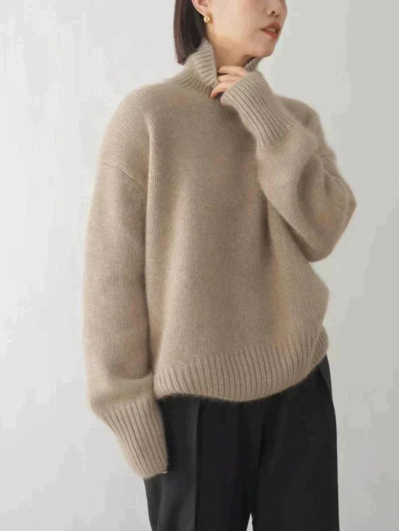 Women's Sweater with High Collar and Soft Knit