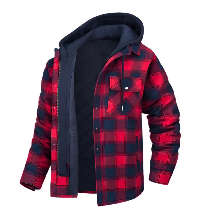 Warm Men Hooded Plaid Shirt Jacket