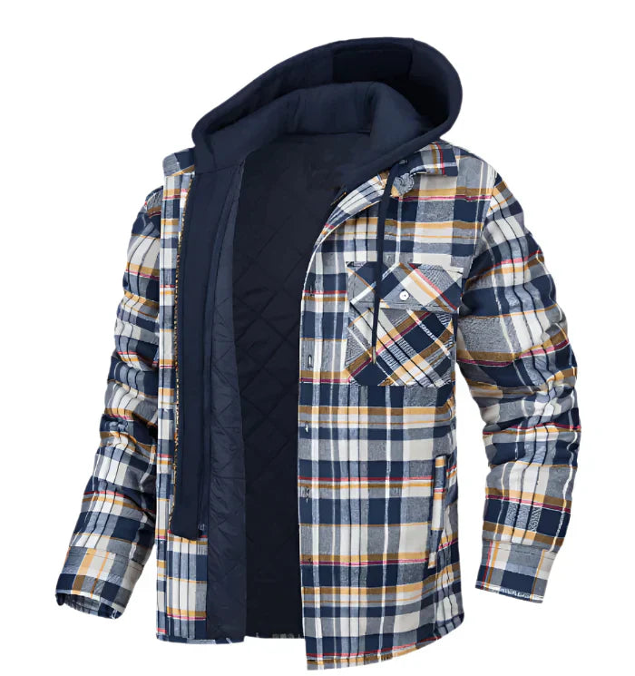 Warm Men Hooded Plaid Shirt Jacket