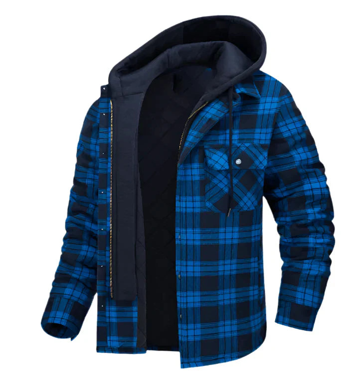 Warm Men Hooded Plaid Shirt Jacket