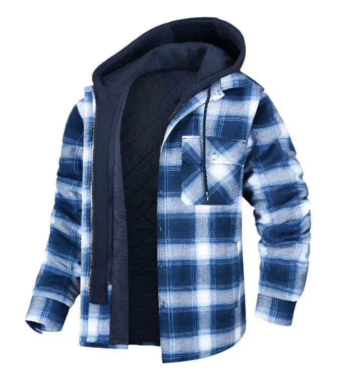 Warm Men Hooded Plaid Shirt Jacket