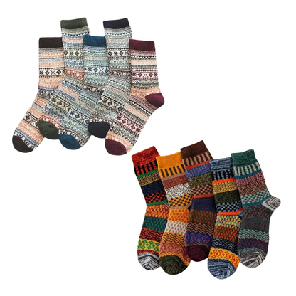 Retro Sheep Wool Men Socks Thick Warm Winter Knit With Colorful Vintage Patterns For Snow Boots