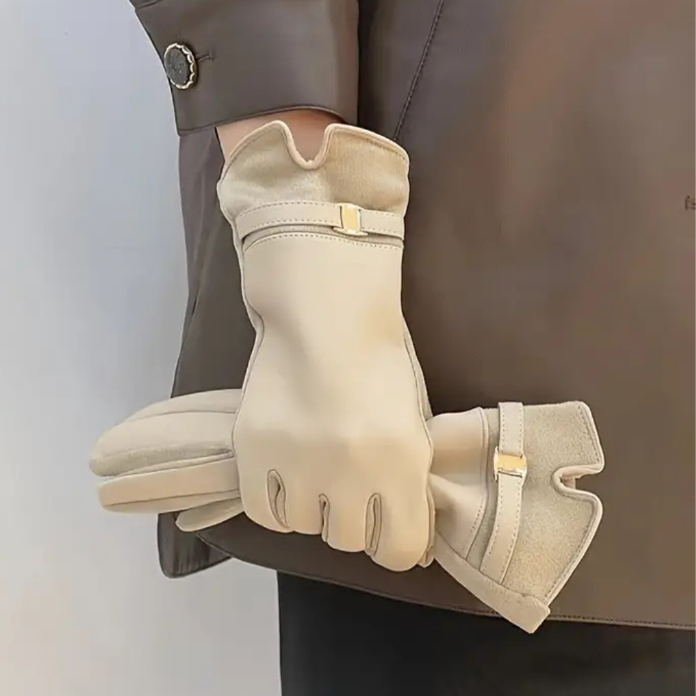 Lea Waterproof Synthetic Leather Gloves for Women Cozy Warmth Weatherproof Durable Winter Hand Protection