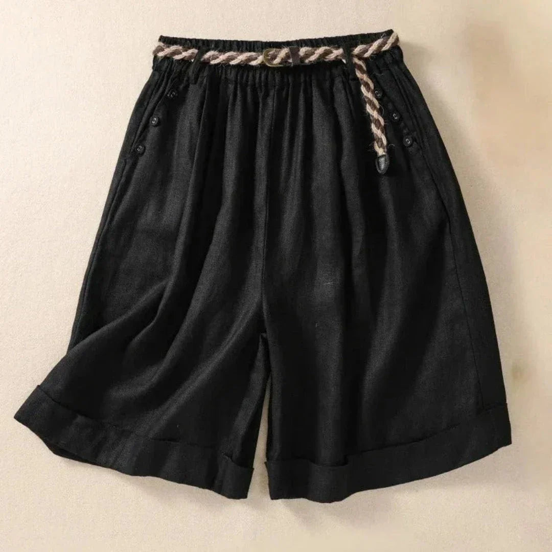 Lisa Buttoned Rope-Belted Linen Shorts