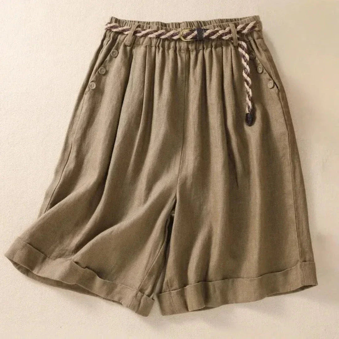 Lisa Buttoned Rope-Belted Linen Shorts