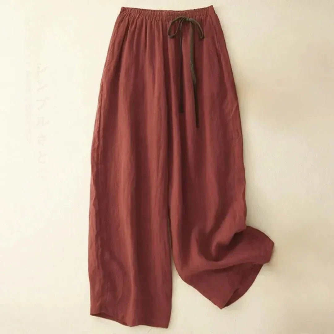 Lisa Drawstring Wide-Leg Linen Trousers