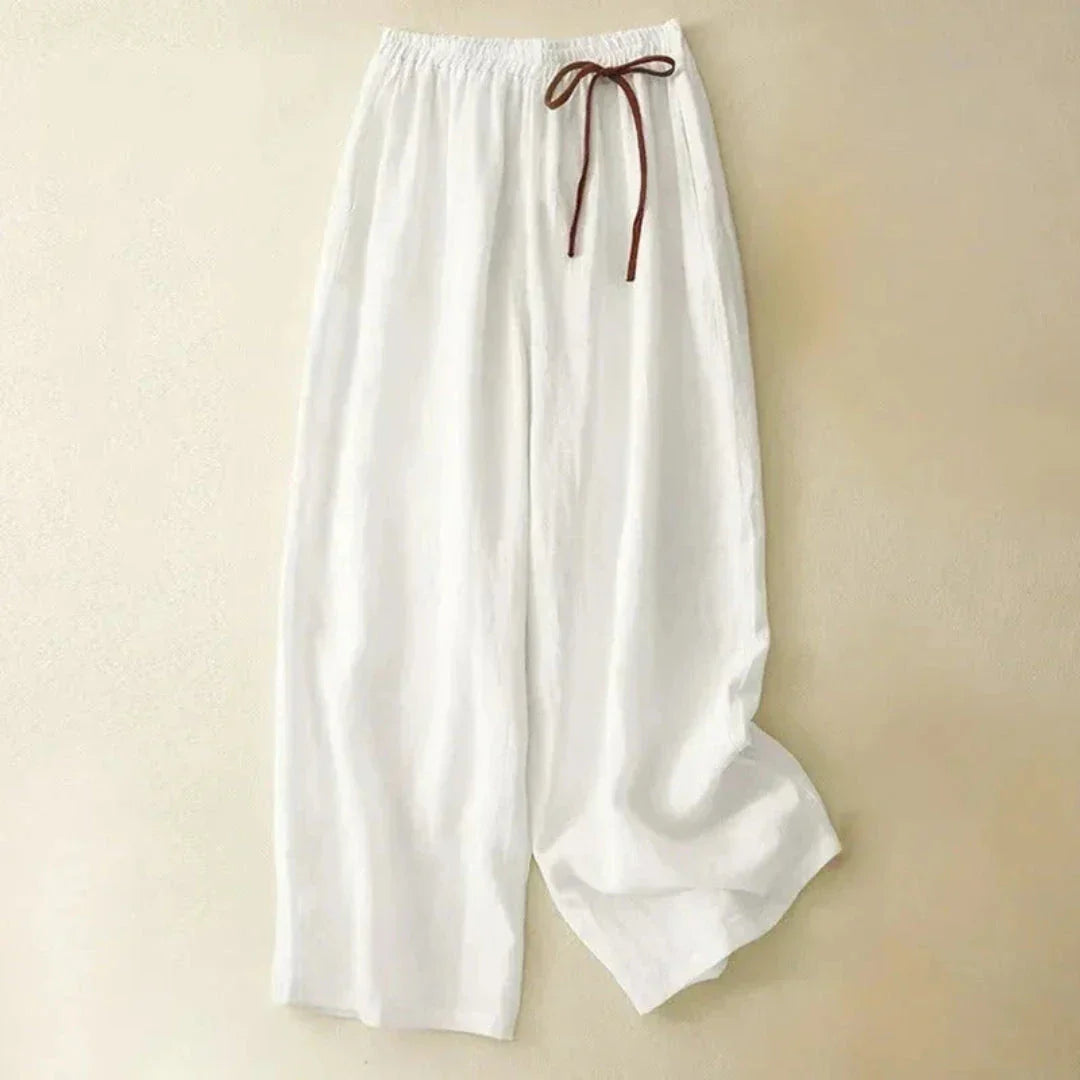 Lisa Drawstring Wide-Leg Linen Trousers