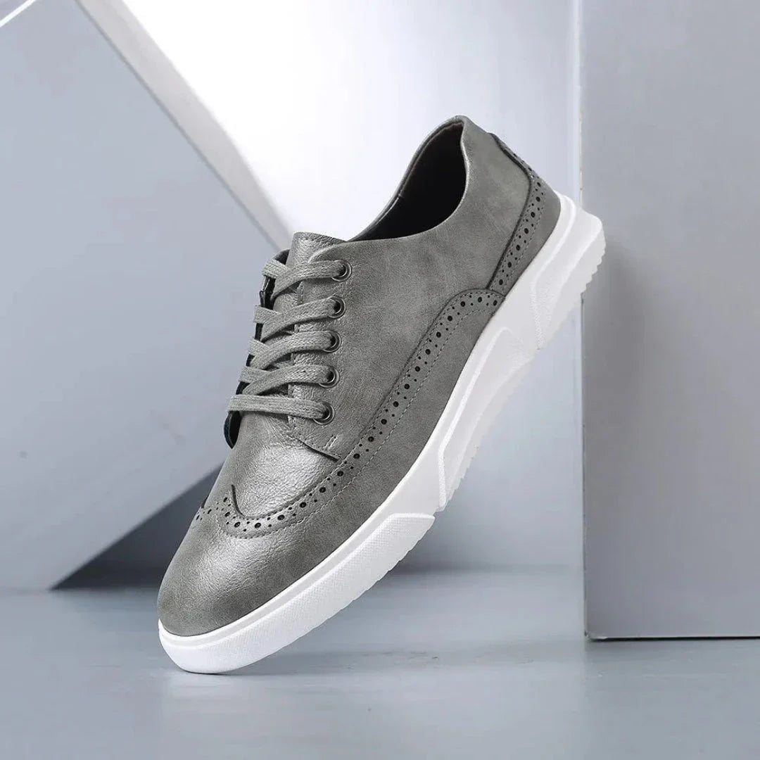 Logan Wingtip Faux Leather Sneakers for Men Brown with White Sole Casual Dress Shoes