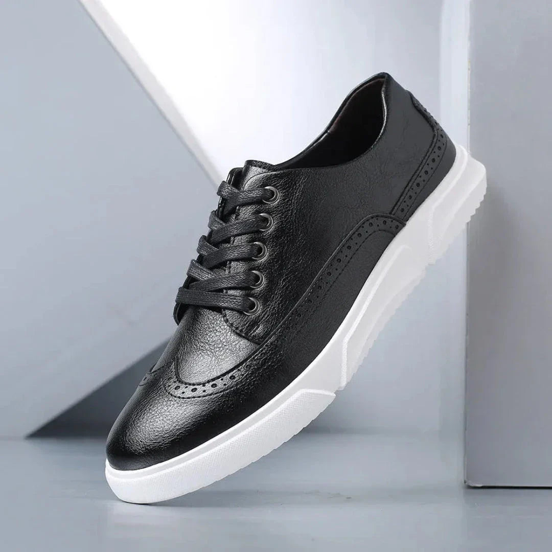 Logan Wingtip Faux Leather Sneakers for Men Brown with White Sole Casual Dress Shoes