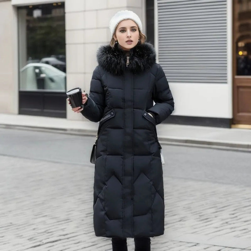 Long Parka With Faux Fur Hood For Women Warm Extended Coverage In Cold Weather Seasonal Premium Coat