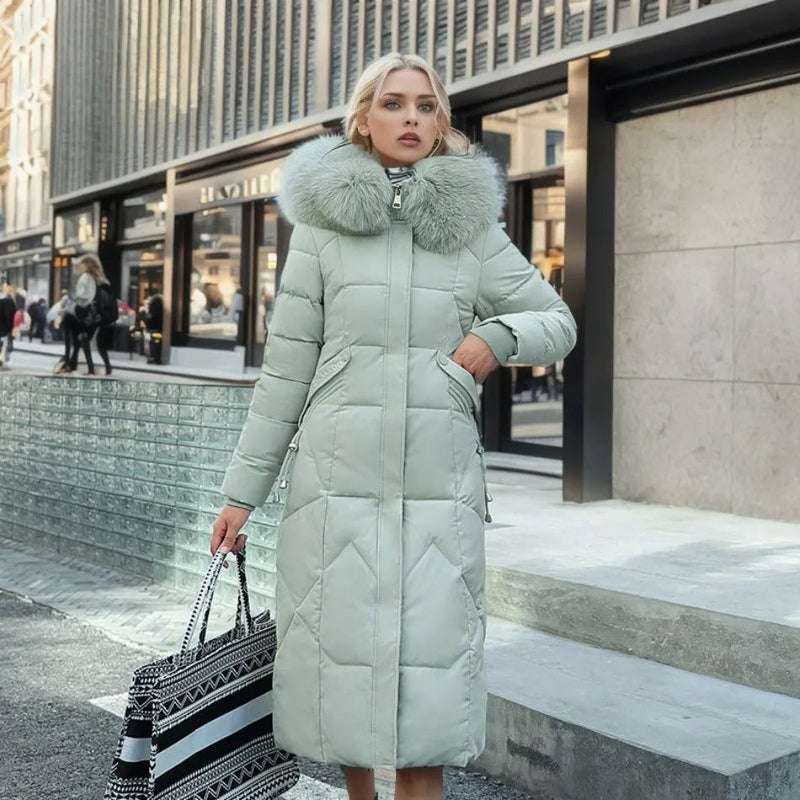 Long Parka With Faux Fur Hood For Women Warm Extended Coverage In Cold Weather Seasonal Premium Coat