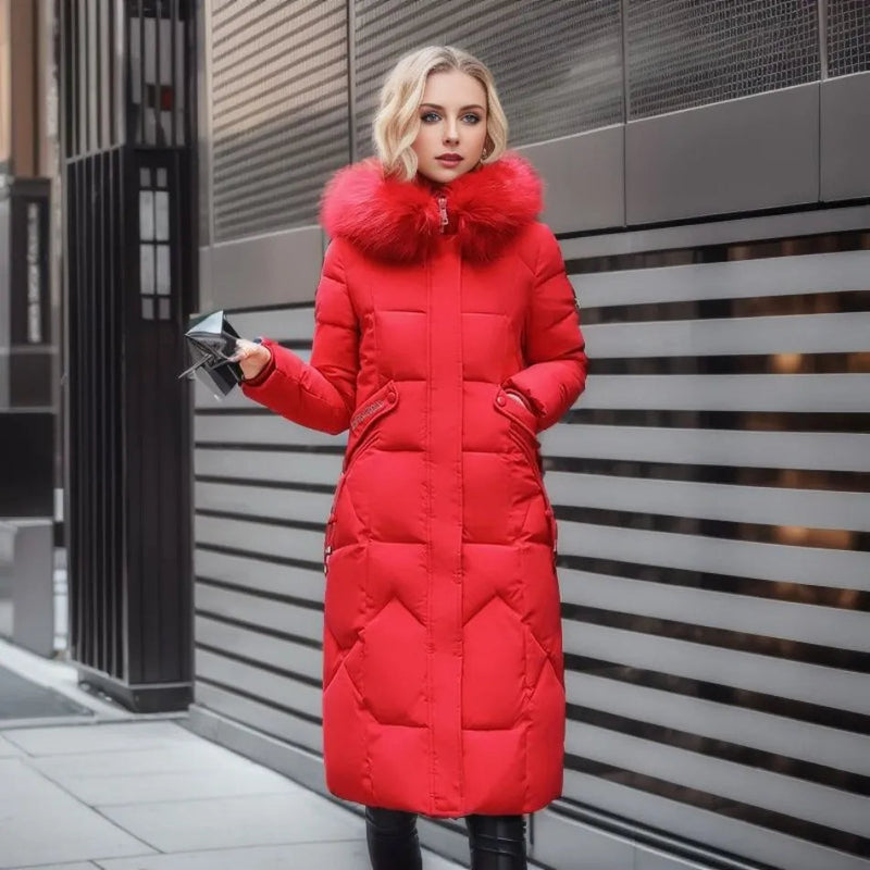 Long Parka With Faux Fur Hood For Women Warm Extended Coverage In Cold Weather Seasonal Premium Coat