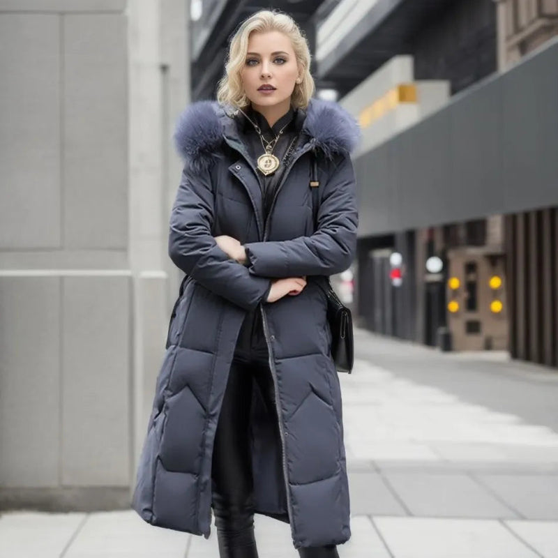 Long Parka With Faux Fur Hood For Women Warm Extended Coverage In Cold Weather Seasonal Premium Coat