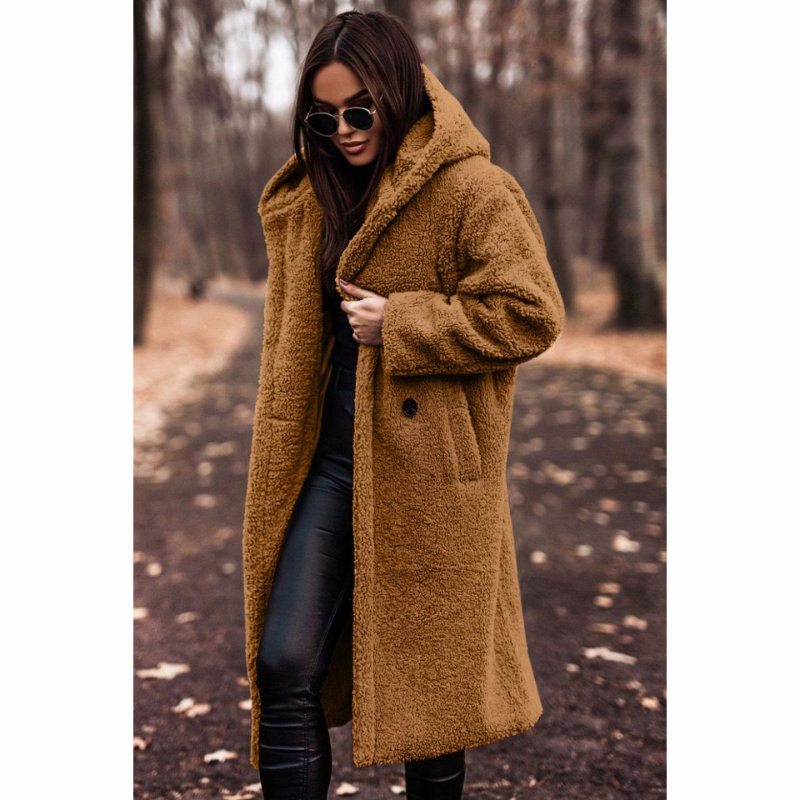 Long Teddy Coat With Hood For Women Cozy Warmth And Extended Length For Layering