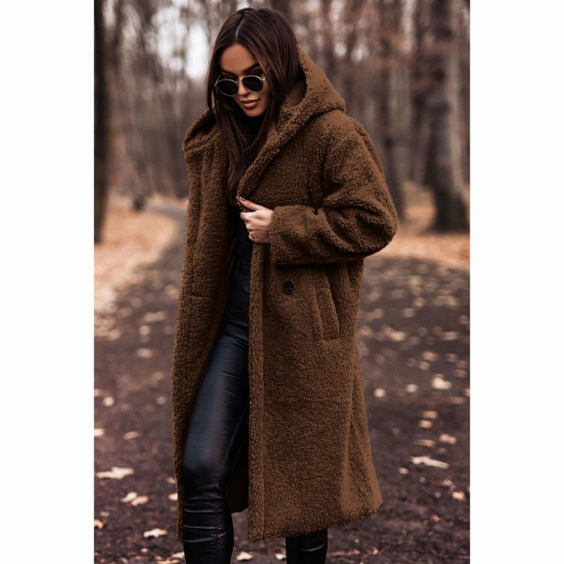 Long Teddy Coat With Hood For Women Cozy Warmth And Extended Length For Layering