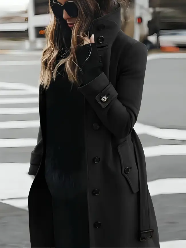 Longline Women's Coat with High Collar – Elegant & Versatile