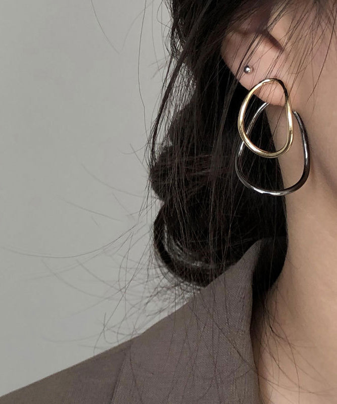 Boucles d'oreilles créoles géométriques en argent sterling colorblock en vrac, forme ellipse - TrendAura