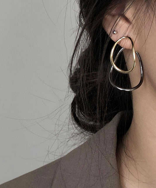 Boucles d'oreilles créoles géométriques en argent sterling colorblock en vrac, forme ellipse - TrendAura