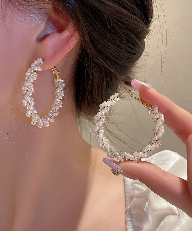 Boucles d'oreilles créoles en alliage de cuivre et or avec perles - TrendAura