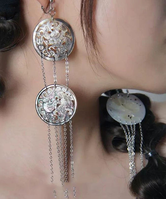 Boucles d'oreilles pendantes simples en soie et argent sterling - TrendAura