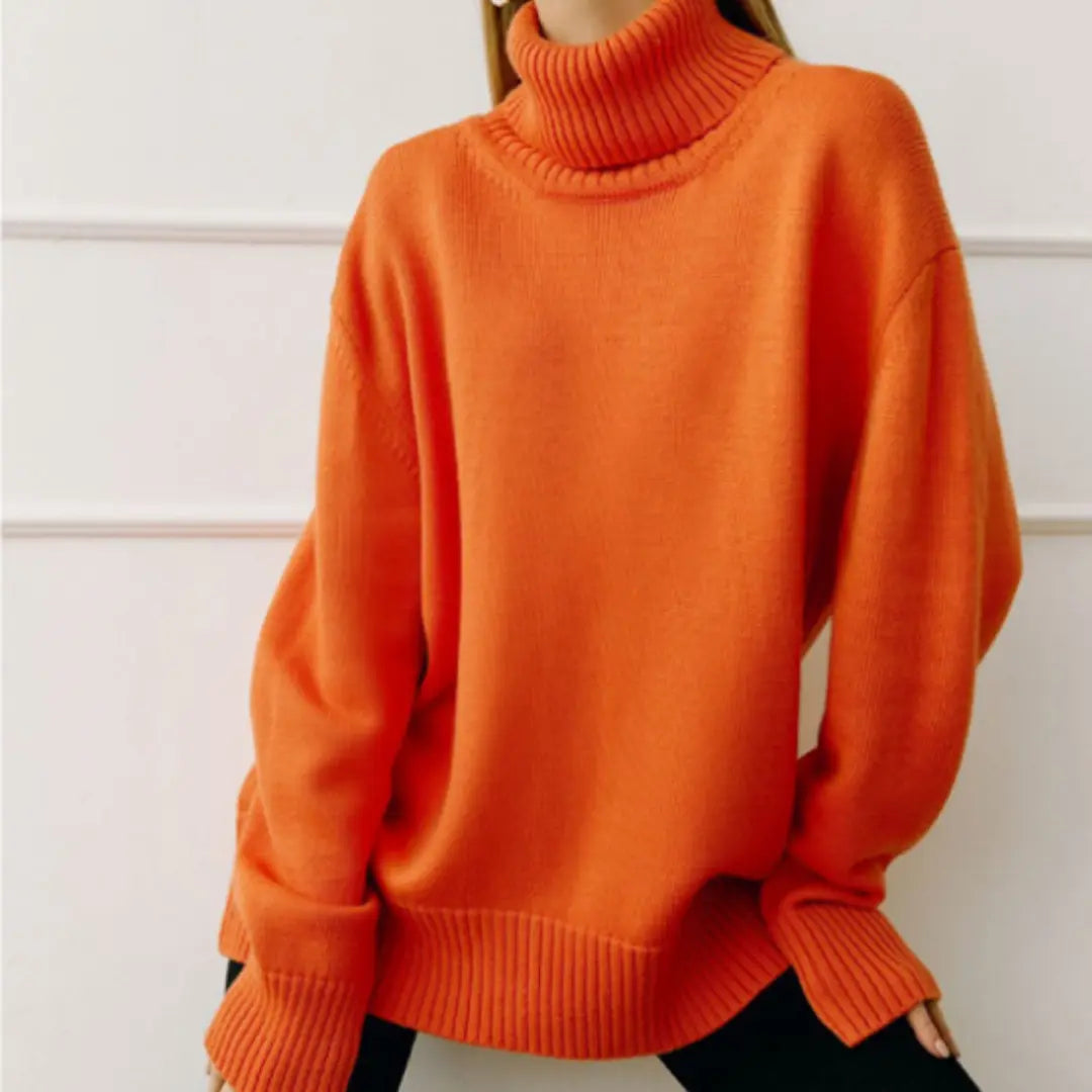 Loose Knitted Turtleneck Sweater for Women – Cozy & Stylish for Fall/Winter