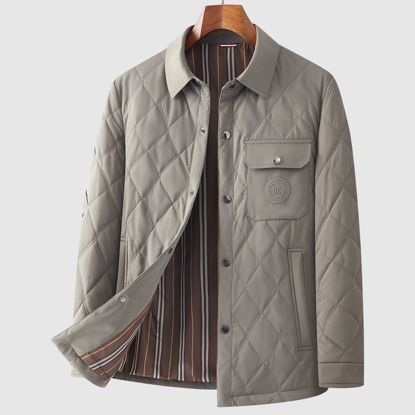 Nordisk Flair Mens Quilted Jacket Diamond Stitch Button Front Patch Pocket Hip Length